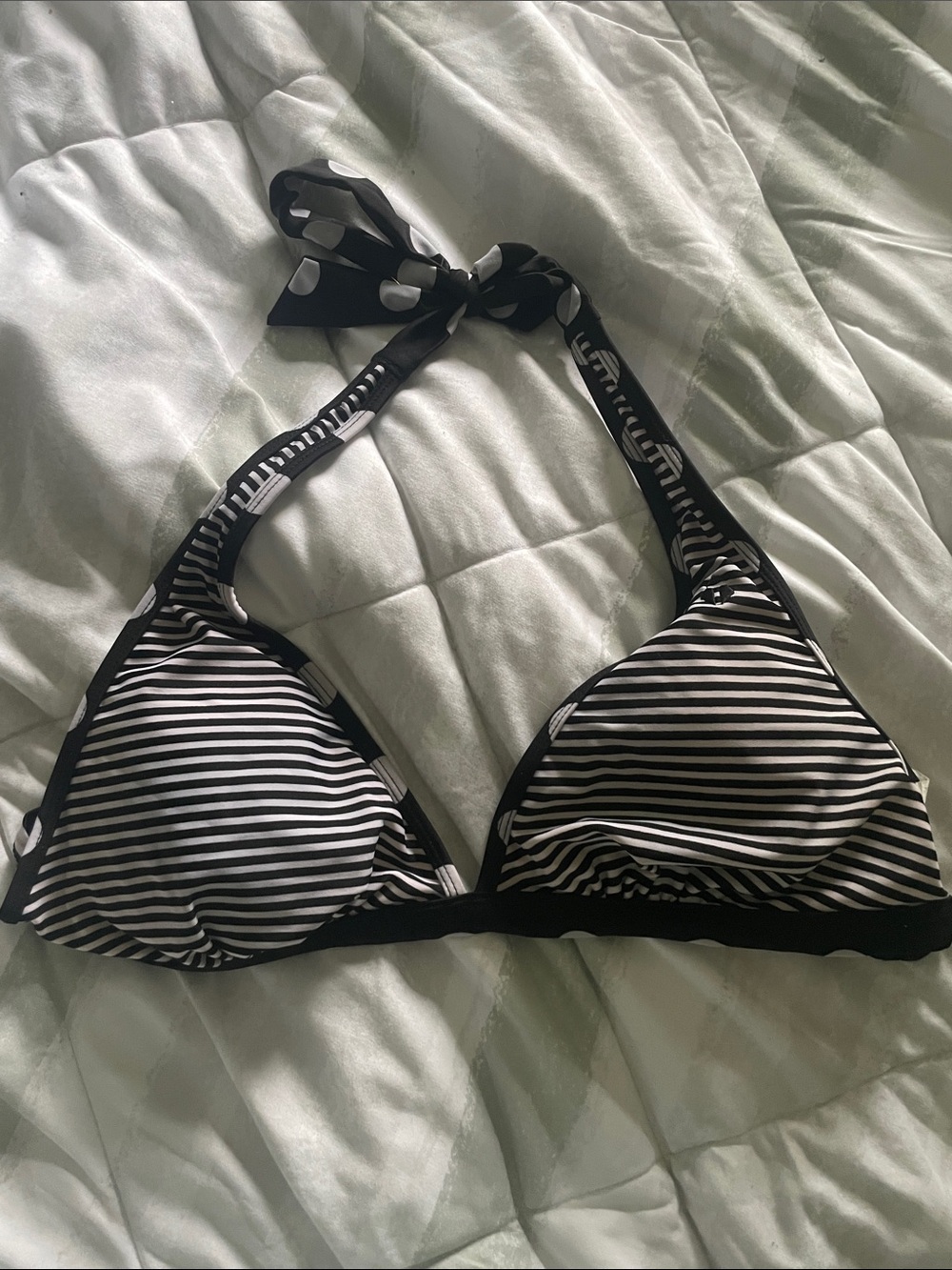 Tag Black & White Striped Halter Bikini Top